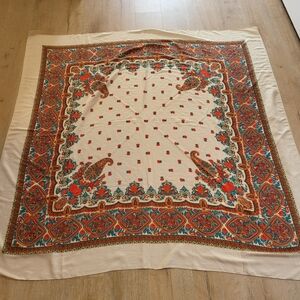 Vintage Bohemian Red, White, Blue Folk Shawl Large